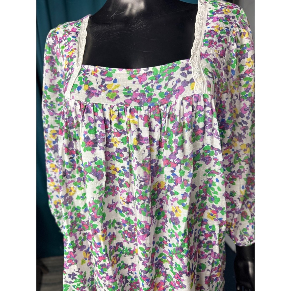 Hope & Harlow Floral Print Square‎ Neck Long Sleeve Blouse Top L - Picture 2 of 9